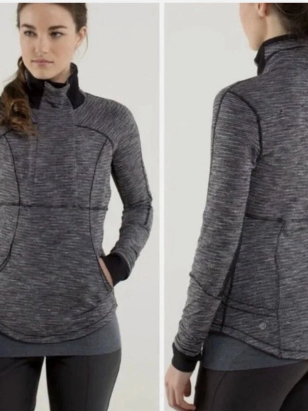 Lululemon Base Runner 1/2 Zip Jacket Heathered Herringbone Black Gray Size 8